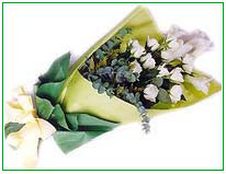 ( HB0008 )  Simplicity.   8 Stalks of White Roses with 3 Stalks of Madonna Lilies. for Hand Bouquet. 