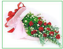 ( HB0010 )  Roses Are Red.   12 Stalks of Red Roses wrapped in synthetic hemp. 