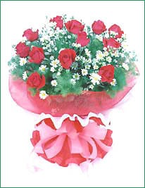 ( HB0011 )  True Love.  12 Stalks of Red Roses Round Packing ~ Hand Bouquet