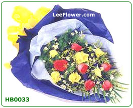 ( HB0033 )  Infinity  - Hand Bouquet with 12 Stalks of Roses ( 6 Stalks of Red Roses &  6 Stalks of Yellow Colour Roses )