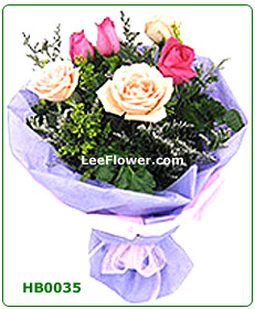 ( HB0035 )    Loving You ...   ( Mixed Colours of 6 Stalks of Roses for Hand Tied Bouquet )