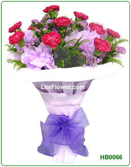 ( HB0066 )   12 Stalks of Red Carnation with Yellow Peacock for Hand Bouquet.