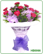 Unspeakable Love   ( HB0066  )  12 Stalks of Red Carnation with yellow peacock. Special design wrapping for hand bouquet..