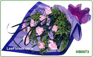 ( HB0073 )   12 Stalks of Pink Carnation with yellow peacock for Handf Bouquet..