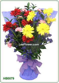 ( HB0079 )   Mixed Flowers with Gerberas, Carnation for Hand Bouquet.