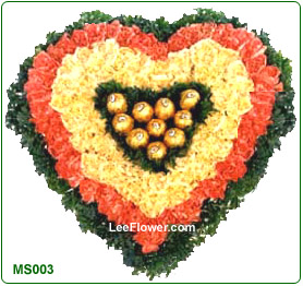 ( MS 003 )  Heart Shape Arrangement with 2  Different Colour Carnation and Chocolate