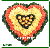 ( MS 003 )  Heart Shape Arrangement with 2  Different Colour Carnation and Chocolate