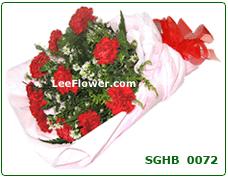 To Mom With Love  ( SGHB 0072 )  12 Stalks of Red Carnation with yellow peacock for Hand Bouquet.