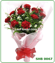 Just for you...Mom. ( SHB 0067 )  12 Stalks of Red Carnation with white peacock for hand bouquet.