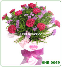 ( SHB0069 )  12 Stalks of Red Carnation with yellow peacock for hand bouquet. Flower Delivery Service to Sabah and Sarawak.