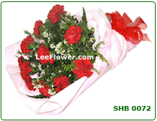To Mom With Love  ( SHB0072 )  12 Stalks of Red Carnation with yellow peacock for Hand Bouquet.