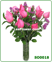 Click to Buy  Product  ( SO0018 )  15 Stalks of Pink Roses Arrange in a Glass Vase