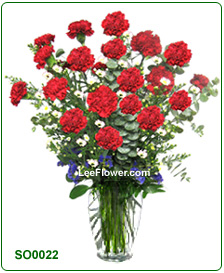 ( SO0022 )  15 Stalks of Red Carnation with White Peacock Arrangen in a Glass Vase