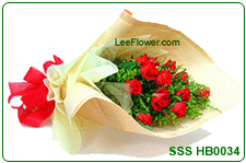 Click to BUY  ( SSS HB0034 )   Roses Bouquet   - 12 Stalks of Red  Roses  - Flower Delivery Service to Singapore