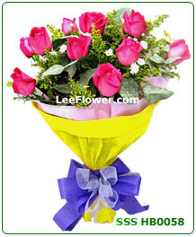 ( SSS HB0058 ) ~ Hand Bouquet with 12 Stalks of Pink Roses. Flower Delivery Service to Singapore.