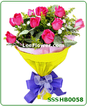 Click to BUY ( SSS HB0058 ) ~ Hand Bouquet with 12 Stalks of Pink Roses. Flower Delivery Service to Singapore