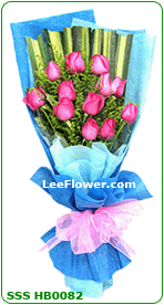 Click to BUY ( SSS HB0082 )  12 Stalks of Pink Roses Hand Bouquet. - Flower Delivery Service to Singapore