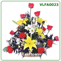Click to BUY   ( VLFA0023 )   Red Roses and  Yellow Tiger Lily for Basket Arrangement - Flower Delivery Service to Sabah and Sarawak.