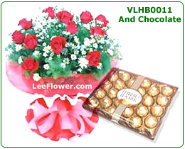 True Love  ( VLHB0011  with One Box of Chocolate )  12  Stalks of Red Roses with One Box of Chocolate. Flower Delivery Service to Sabah and Sarawak.