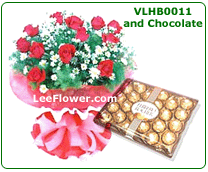Click to BUY  ( VLHB0011 and Chocolates )  - 12 Stalks of Red Roses with One Box of Ferrero Rocher Chocolate For Hand Bouquet - Flower Delivery Service to Sabah and Sarawak.
