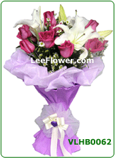 Click to BUY  ( VLHB0062 )  - 8 Stalks of Roses with 3 Lily For Hand Bouquet - Flower Delivery Service to Sabah and Sarawak Only.