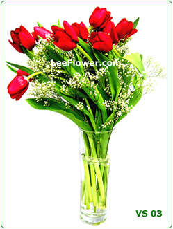 VS 03   (  10 Stalks of Imported TULIPS Arrange in a Glass Vase ) 